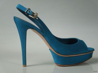 New $695 Gianvito Rossi Turquoise Slingback Platforms Pumps Shoes