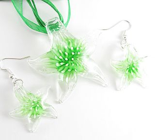 Lucency Green Flower Starfish Murano Glass Pendant Necklace Dangle