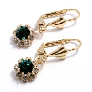 Gold 18K GF Earrings Special Occasion Austrian Crystal Kelly Green