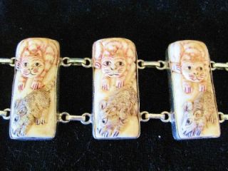  Ox Bone Sterling Cat Mouse Bracelet Unique Gift for Cat Lovers