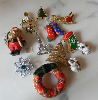 Christmas Gold Silver Rhinestones Enamel Brooches Earrings Pins