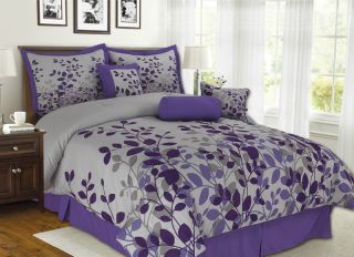 7pcs Queen Fresca Purple and Gray Bedding Comforter Set