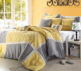Piece California King Luxury Bedding Set QNC Yellow Grey