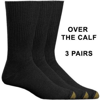 GoldToe 3 Pairs Mens OVER THE CALF Cotton Dress Socks Black Gold Toe
