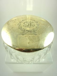 Antique Powder Jar Crystal & Sterling monogrammed lid GDC. 86 grams