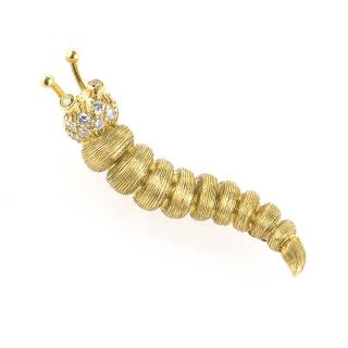 Henry Dunay 18K Yellow Gold Diamond Petite Caterpillar Pin