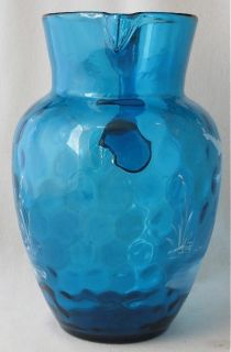 Blue Optic Double Mary Gregory Art Glass Pitcher EAPG