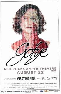 Gotye Missy Higgins Red Rocks 2012 Concert Poster