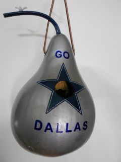 Hand Painted Dallas Cowboys Gourd Birdhouse with Leather Rope