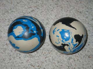 Vintage Pair of Duckpin Bowling Balls Ebonite Tornado 8g Blue Black