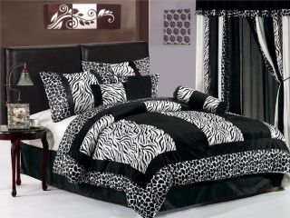11pc Black White Zebra Giraffe Bed in a Bag Comforter Set w/ Window
