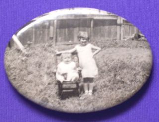 Vintage Hand Pocket Mirror Little Girl Baby in The Yard