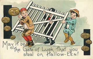  of Luck Children Stealing Fence Jack O Lanterns Griggs K16569