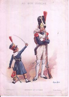 1900 Au Bon Marche Victorian Card Roger ROUX signed Military Uniform
