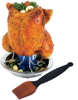 Grill Pro Stainless Steel Beer Can Chicken Roaster 41333 New Upright
