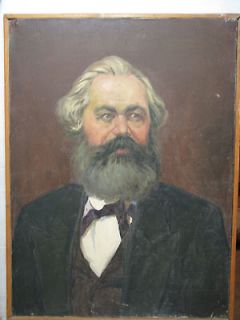 ANTIQUE RARE RUSSIAN PAINTING PORTRAIT OIL CANVAS KARL MARX in frame