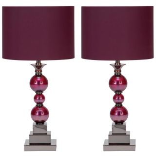  Cortes Loft Chic Metal Glass Table Lamps Set of 2 Purple Red