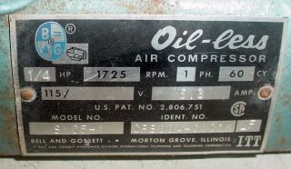 Bell and Gossett Oil Less Air Compressor Model SYC5 1 115 Volts