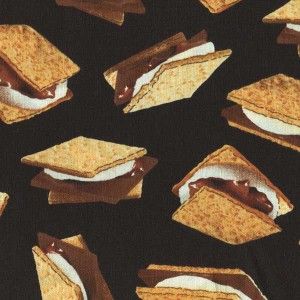 mores Graham Cracker Chocolate Blk Cotton Fabric BTY for Quilting