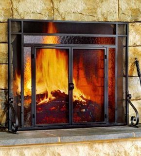 New Tempered Glass Tubular Steel 2 Door Fire Place Screen 44w x 33H