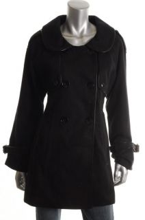 Epic by Lori Glazer New Black Wool Patent Trim Double Breasted Coat