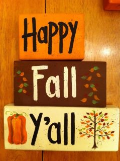 Happy Fall YAll Wood Block Sign Halloween Autumn Decor Hand Painted