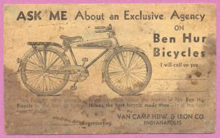  Indiana Ben Hur Bicycles Van Camp Hardware Business Ad 1E70