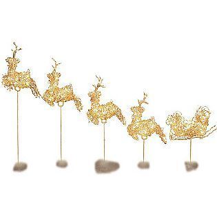 5pc Lighted Grapevine Deer and Sleigh Christmas Lawn Stake Set