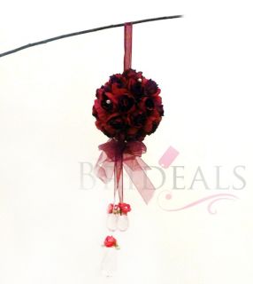 5X Silk Rose Wedding Flower Kissing Ball Arch Decoration Dark Red w