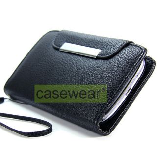 Black Leather Flip Pouch Wallet Hard Cover Case for Samsung Galaxy s 3
