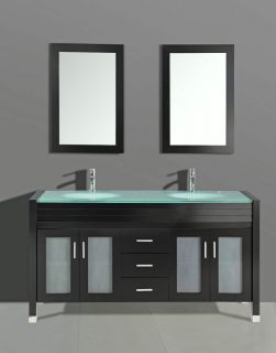 Double Sink Bathroom Solid Wood Vanity Tempered Glass Countertop Build
