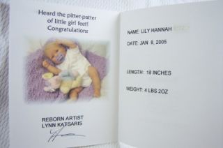  Preowned Reborn Artist Lynn Katsaris Presents Baby Girl LILY HANNAH