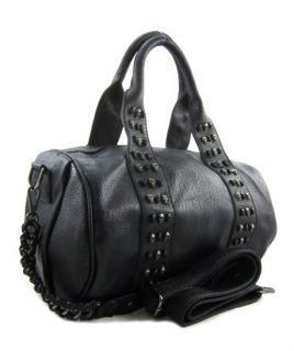 Designer Inspired Fx Leather Skull Stud Chain 3Way Satchel Purse Bag