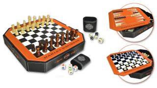 Harley Davidson 4 in 1 Game Set Checkers Chess Backgammon Dice