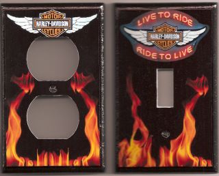 Harley Davidson Live to Ride Flames Light Switch and Outlet Cover Set