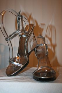 Gucci Women Lucite Wedge Strappy Heel Disco Shoes Sz 8