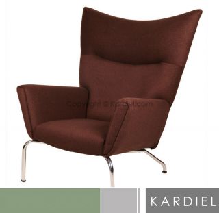 Hans J Wegner Style Wing Chair & Ottoman, Java Brown Bouclé Cashmere