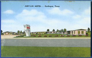 Harlingen Texas TX 1950s Roadside View Judy Lin Motel Vintage Postcard