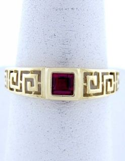  10K YELLOW GOLD SYNTHETIC PRINCESS 1 4ct RED RUBY SOLITAIRE GREEK RING