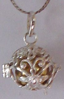 Silver Flower Rose Chime Harmony Ball Necklace Pendant