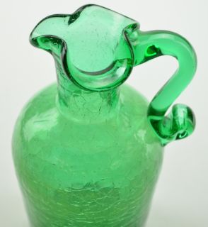 Vintage Green Crackle Glass Pitcher 4 5 Tall Collectible Home Decor