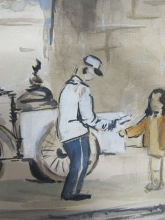 Orig Watercolor Painting The Ice Cream Bicycle Manat Church Eleanor