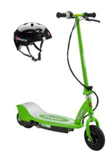  E200 Electric Motorized Kids Scooter Green Youth Helmet Black