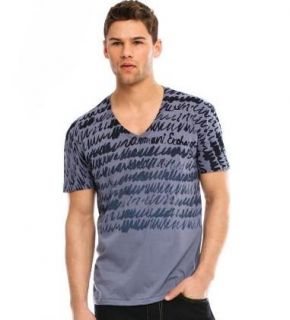  Men Scribble Stripe V Neck Graphic Tee T Shirt Top M L