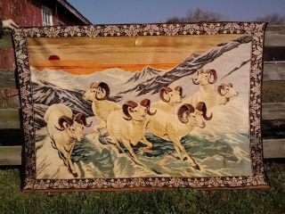  Rug Wall Hanging Woven Mountain Goats Rams Texture Color Lovely