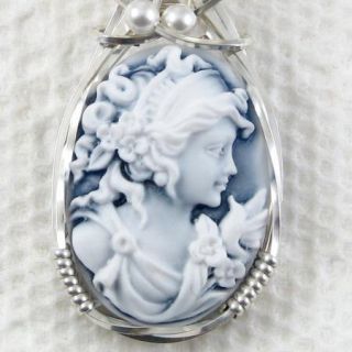 Grecian Goddess Dove Cameo Pendant Sterling Silver