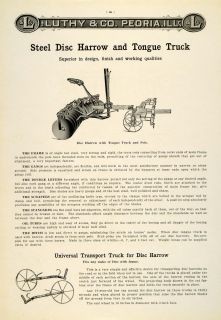 1912 Ad Antique Steel Disc Harrow Tongue Truck Farm Implement Luthy