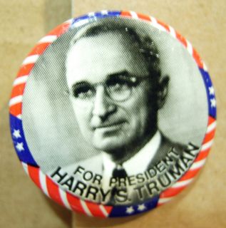 Harry S Truman For President campaign pinback button Excellent