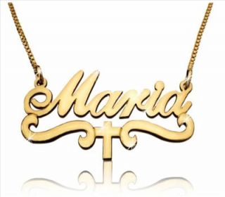 Yellow 14k Gold Name Necklace Maria Cross Charm Jewelry