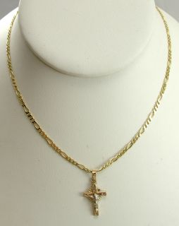 14k Yellow Gold Pendant Necklace Crucifix Figaro 18